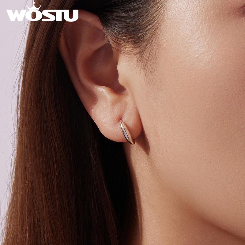 WOSTU Solid Silver 18k Gold Simple Circle Huggies Earrings For Women,S925 Seamless Silver Hoops Minimalist Gift Hypoallergenic