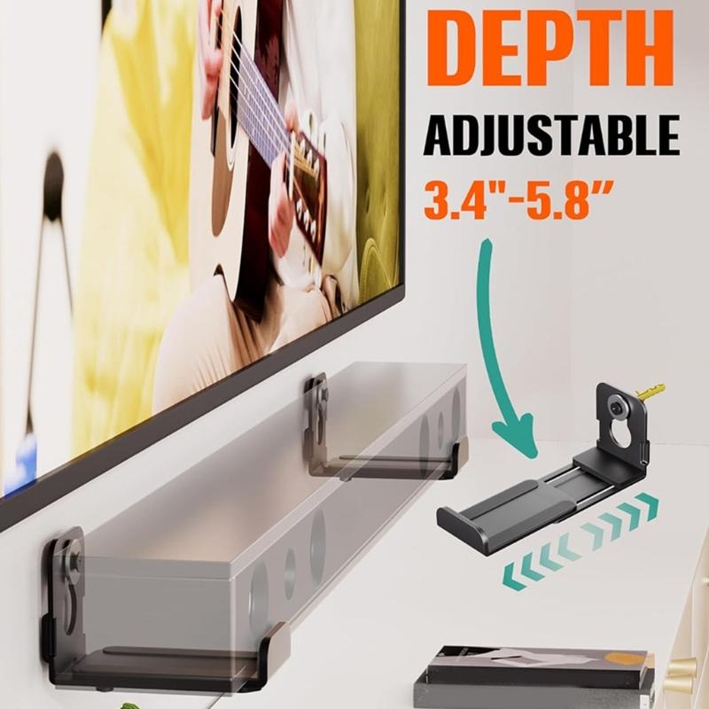 Justerbart djup Väggfäste Soundbar Högtalarfästen, Universell Passform, Högtalarstativ Flytande Fäste Håller Upp Till 30lbs