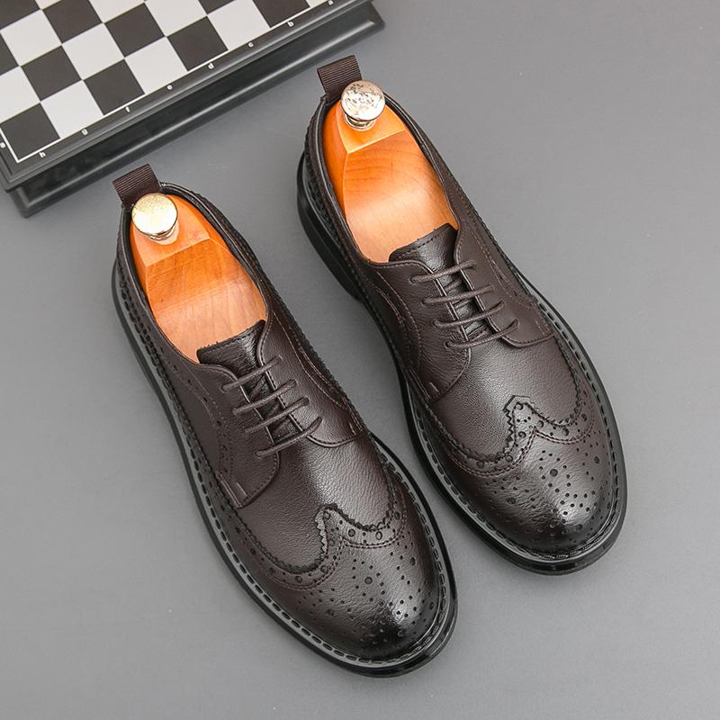 Módní boty v britském stylu pro muže z pravé kůže, společenské formální oxfordky, kvalitní kožená prodyšná pohodlná svatební obuv
