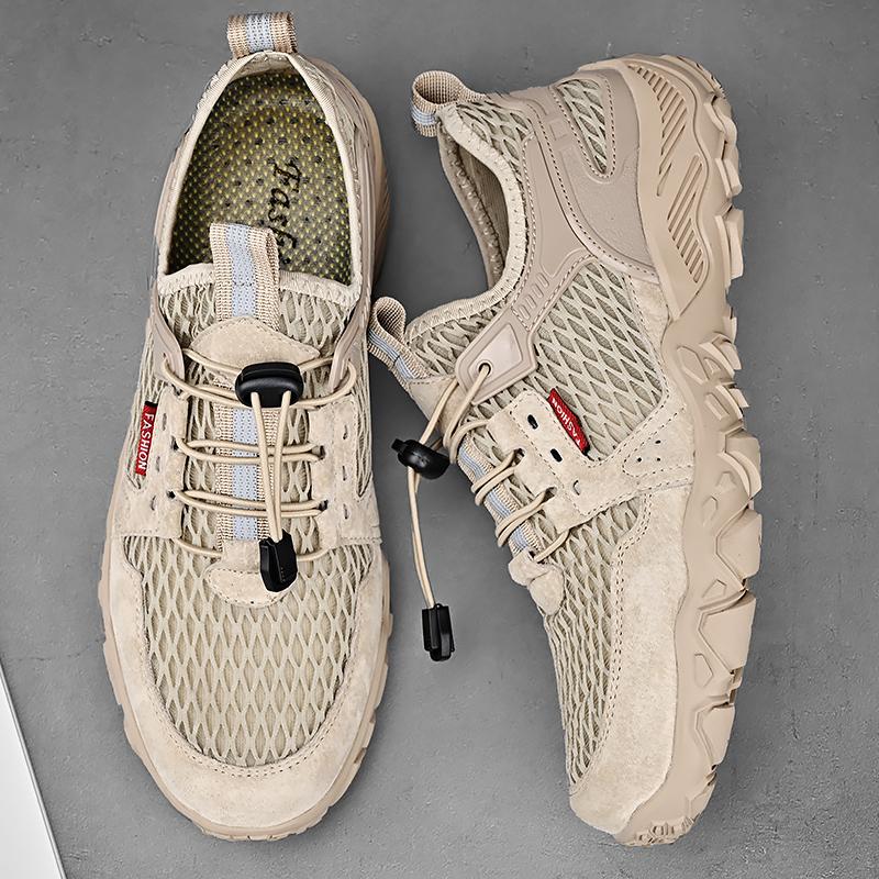 Men’s Outdoor Hiking Shoes Grey Driving Shoes Casual Slip on Summer Black Mesh Shoes Plus Size 45 46