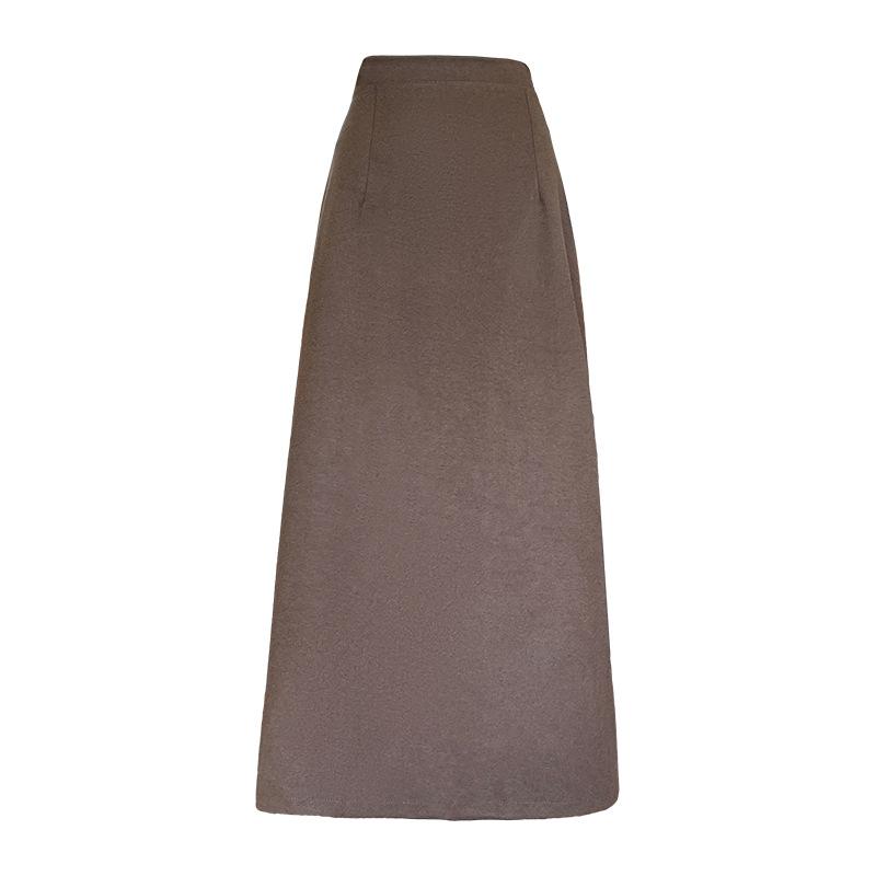 Women's Woolen Skirt Autumn and Winter New Slit Mid-length Skirt High Waist Slim Plus Size Fashionable All-match Hip Skirt