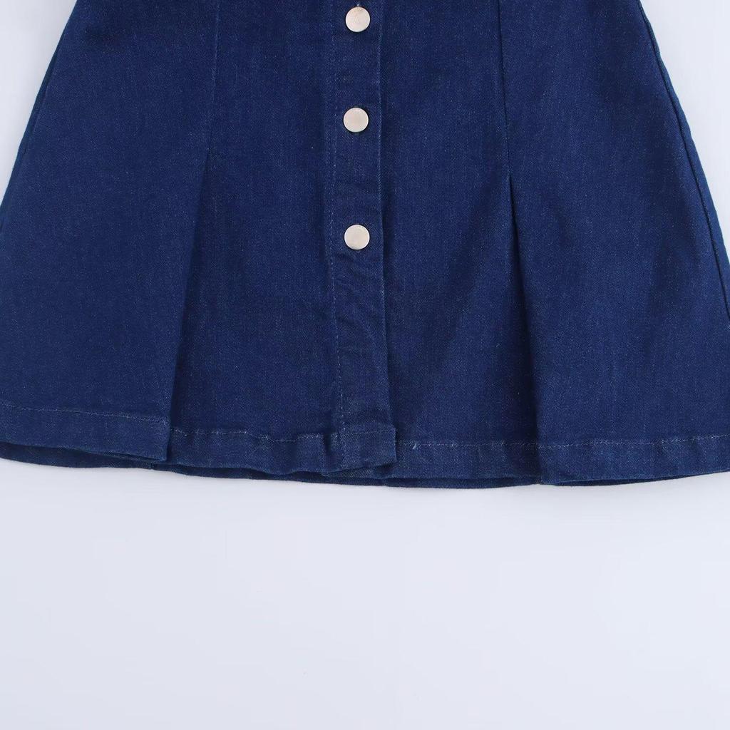 PB&ZA Women's 2024 Autumn Casual Denim Short Sleeve Dress with Turn-Down Collar