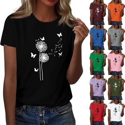 Damen Locker Bequem Lässig Modisch Pflanze Blume Gedruckt Rundhals Kurzarmshirt