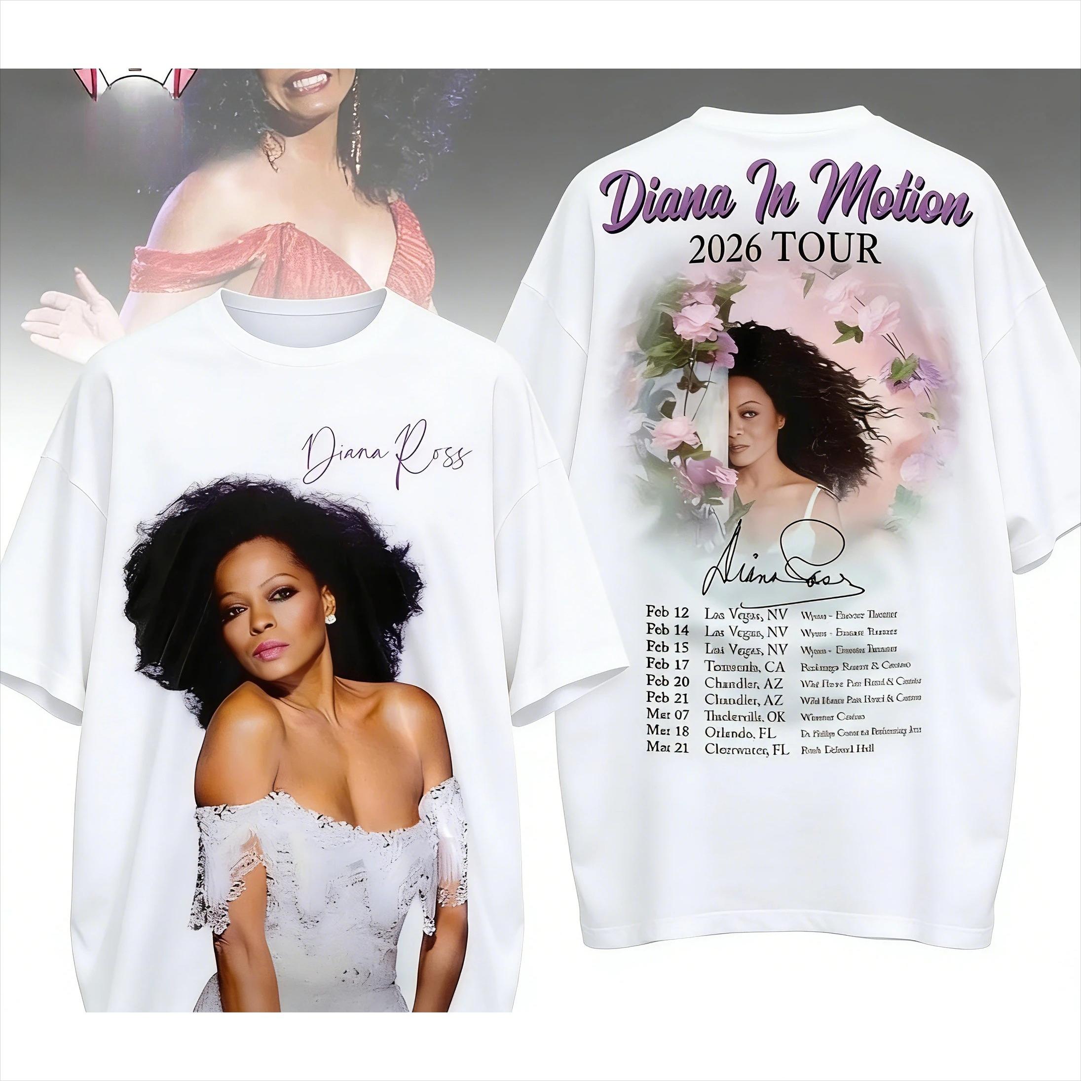 

Summer Fashion Trendy Tee Diana in Motion 2026 Tour Graphic Music Pop Singer Comfortable Breathable Retro Gift T-Shirt for Fans Y2k 4XL