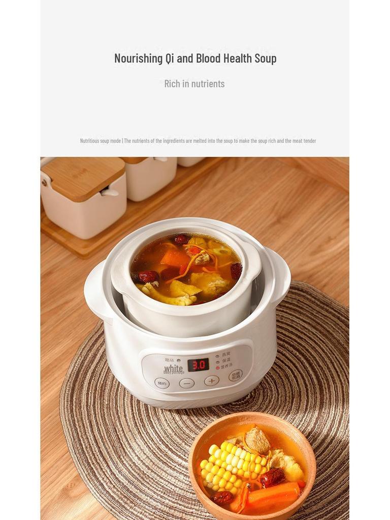 Electric Mini Ceramic Stew Pot with Timer - Auto Health Bird's Nest Steamer & Home Gift