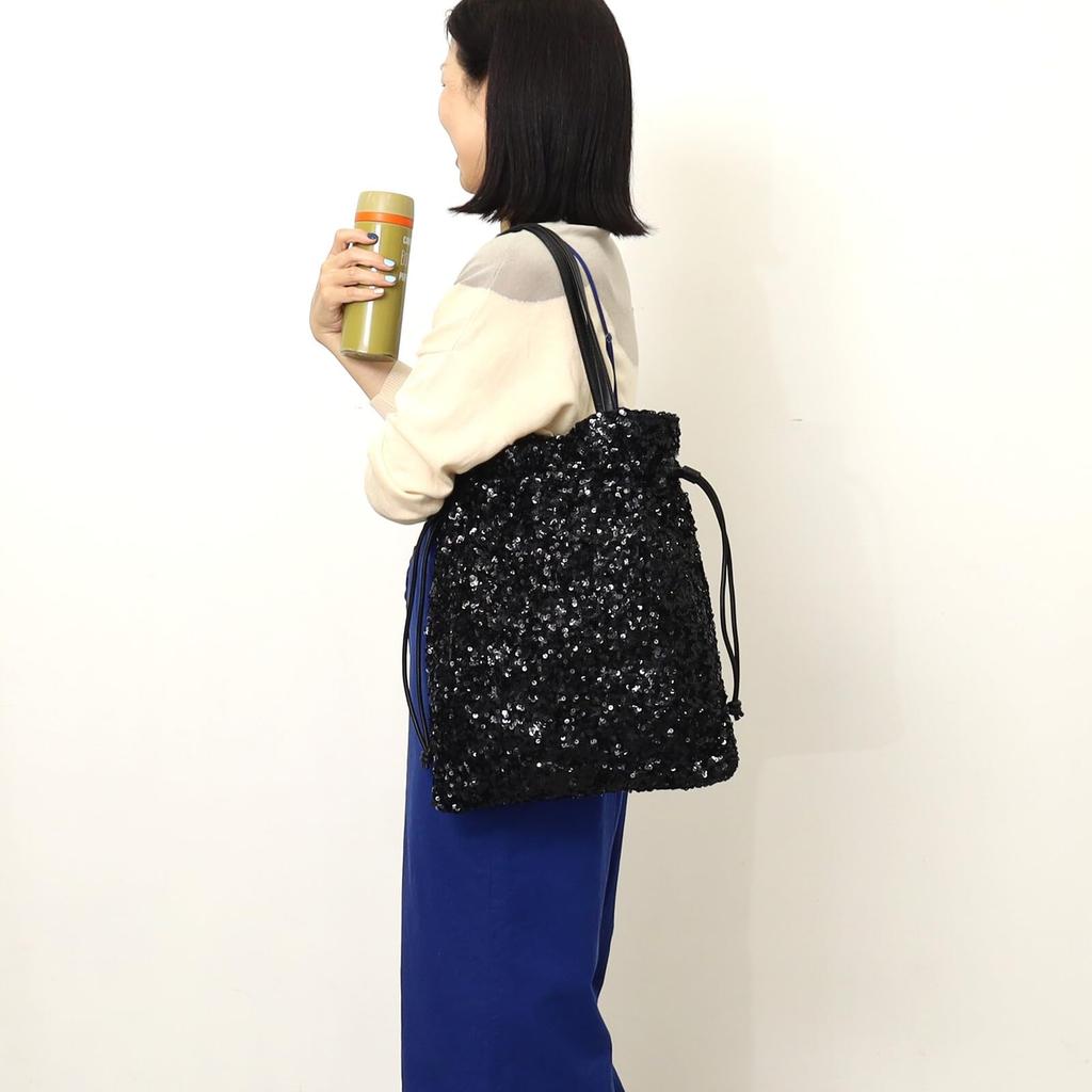 Cuco Sequin Drawstring Tote BagA4 Size, 2553111607, Black (210)