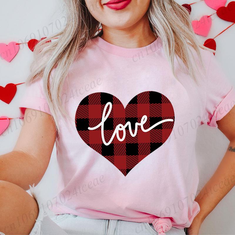 Women's T-Shirts Clothing Valentine Leopard Love Heart Print Tees Breathable Tshirt Loose T-Shirts Harajuku Casual Short Sleeve