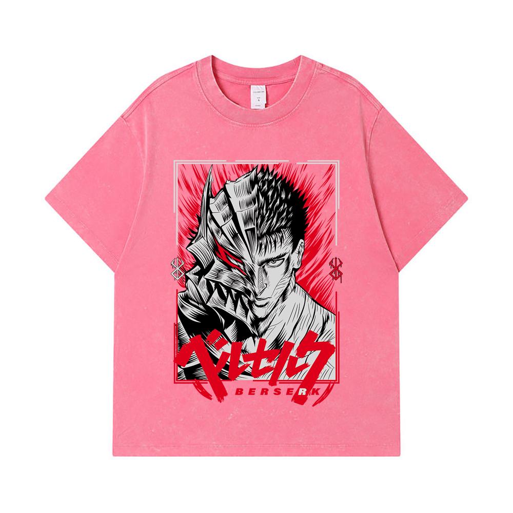 275 GSM Washed T-shirts 100% Cotton Berserk V8 Print Unisex Heavy Cotton T Shirt