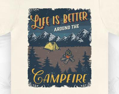 Campfire T-Shirt and Kids Tshirt, Vintage Camping Shirt and Kids Tshirts, Outdoor Lover Gifts, Nature Aesthetic