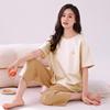 Women's Summer Cotton Pajama Set: Short Sleeve Top & Three-Quarter Pants, Thin & Plus Size