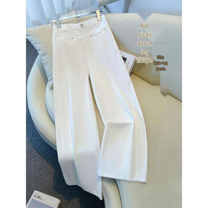 Women's Wide-Leg White Jeans, Spring Summer 2025 - Retro Slim Fit, Loose Straight-Leg Trousers