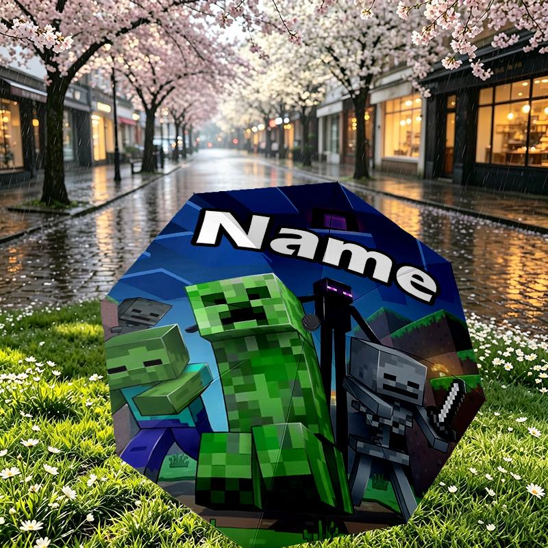 Custom Name Personalized Gamer Craft Print Umbrella, Auto Open Close, 8‑Rib Sturdy Frame, Commute Camping Hiking Use, Birthday Gift