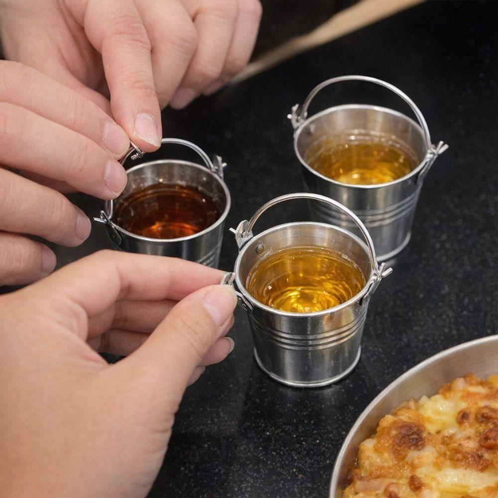With Handle Bucket Shot Glass Portable Tiny Pail Cup Creative Metal Drinking Cup Bar
