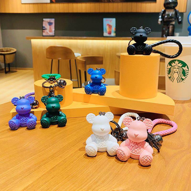 Adorable Plaid Bear Keychain Resin Material Unique Car Bag Decoration Gifts