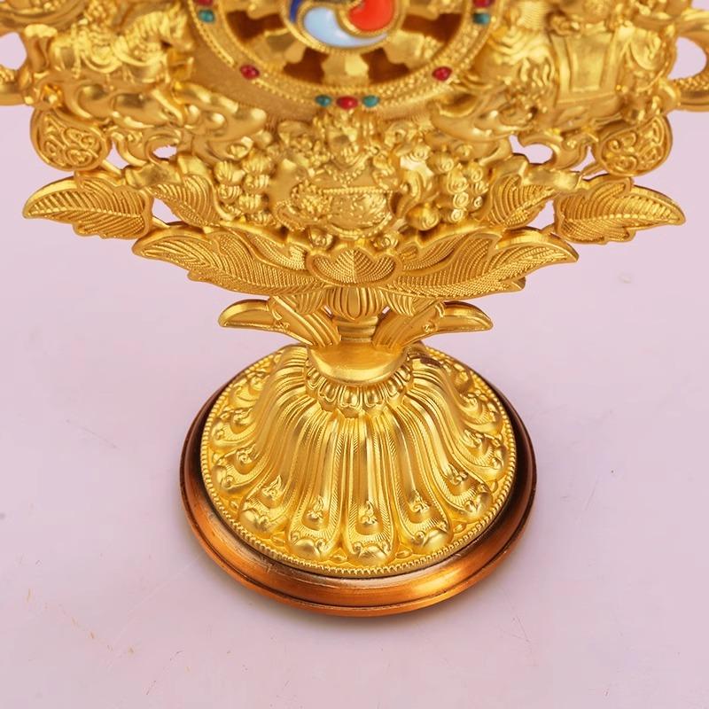 Buddhist Dharma-Chakra,Engraving Golden Alloy Eight Auspicious Tantric Falun ,Tibetan Altars Religious Item Decorative,25cm,1Pcs