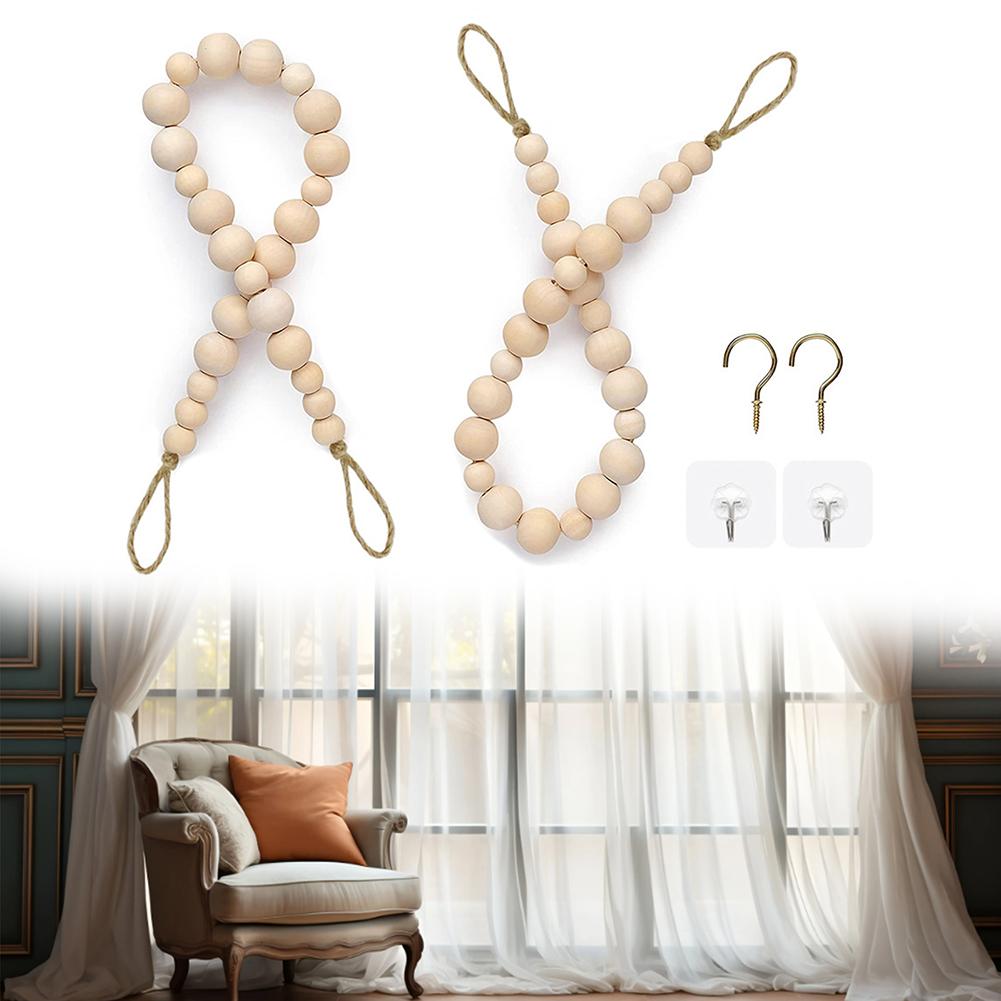 Bead Curtain Hangers 2 Pieces Curtain Finishing Sturdy Wooden Bead Construction Easy Curtain Changes For Indoor And Outdoor Use
