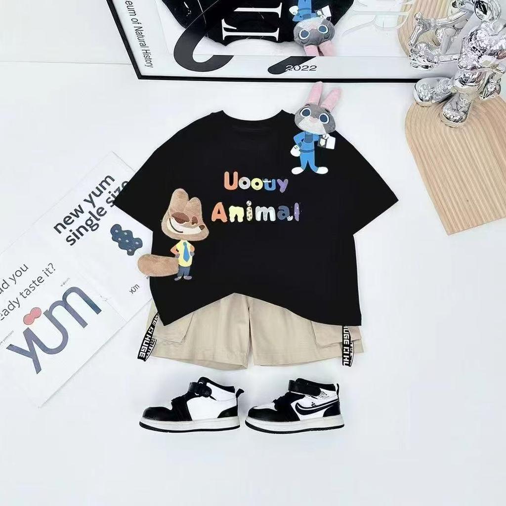 Kids' 2026 Summer Short Sleeve Cotton T-shirt with 3D Cartoon Design for Parent-Child Matching