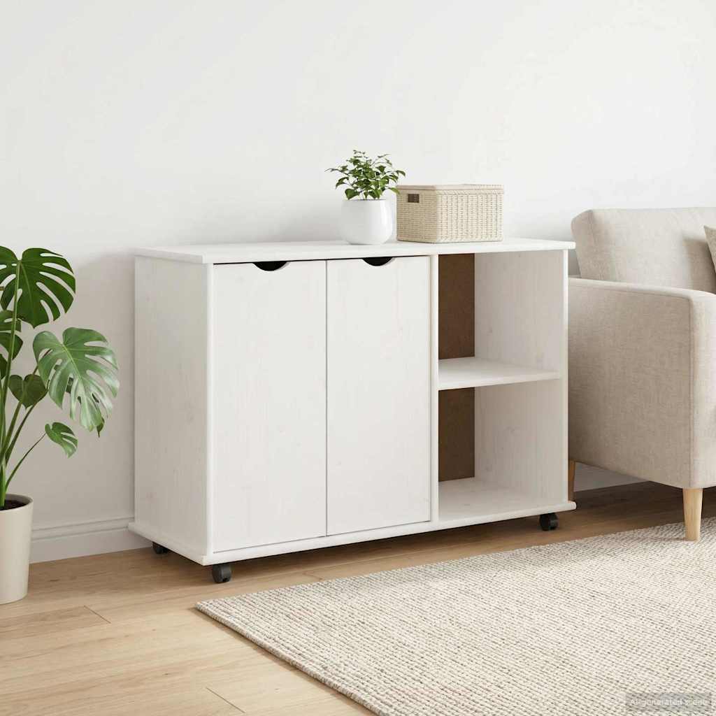 Rollcontainer mit Rädern Weiß 100 x 39 x 65,5 cm Massivholz Kiefer