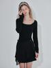 Oal Lace Jersey Mini Dress Wrap Skirt Set_Black