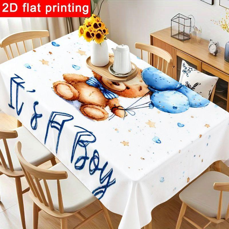 1pc Cute Teddy Bear Baby Shower Tablecloth - Light Brown Design with Balloons & Confetti, Reusable And Easy to Clean, Perfect for Birthday Parties, Ga