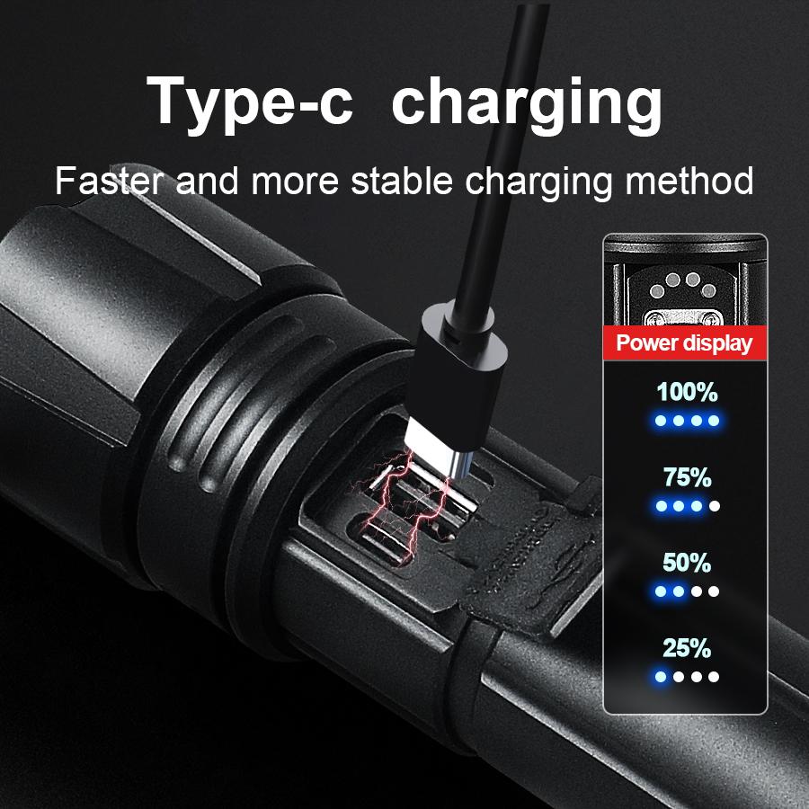 XHP360 Super High Power lommelykt Vanntett utendørs lommelykt med lang rekkevidde zoom lommelykt