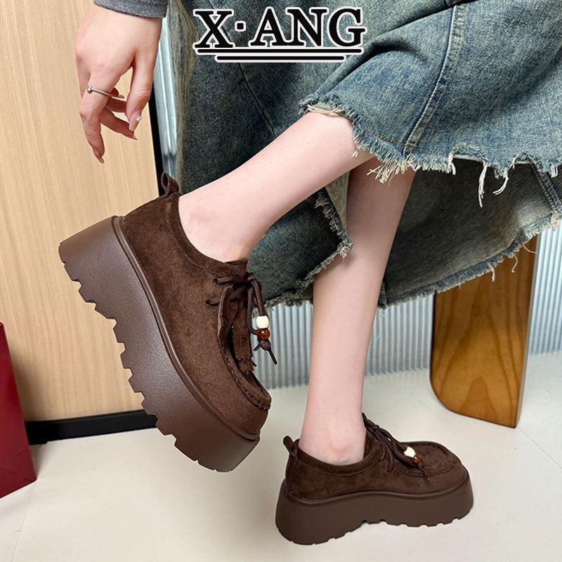 Small Thick-soled Heightening Women's Shoes Cowhide All-inclusive Women's Kangaroo Shoes Casual Single Shoes Fringe