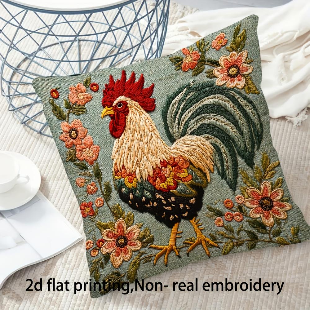 Vintage Rooster Floral Pillow Cover 2D Print Farmhouse Rooster Cushion Case For Sofa Bed Couch Rustic Home Decor