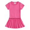 Korean Summer Cartoon Pleated Dress for Girls - Short Sleeve Color Block Skirt Style
