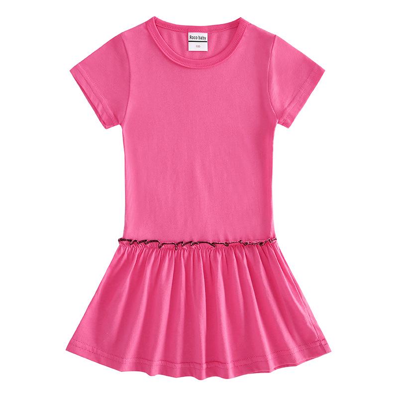 Korean Summer Cartoon Pleated Dress for Girls - Short Sleeve Color Block Skirt Style
