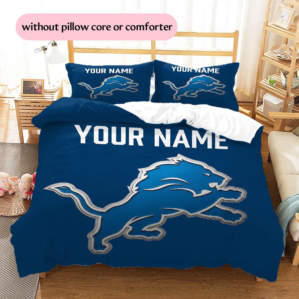Custom Name,Detroit Lions Pattern Bedding Home Decoration Birthday Gift ( 1 duvet cover + 2 pillowcase, without core),fan merchandise.