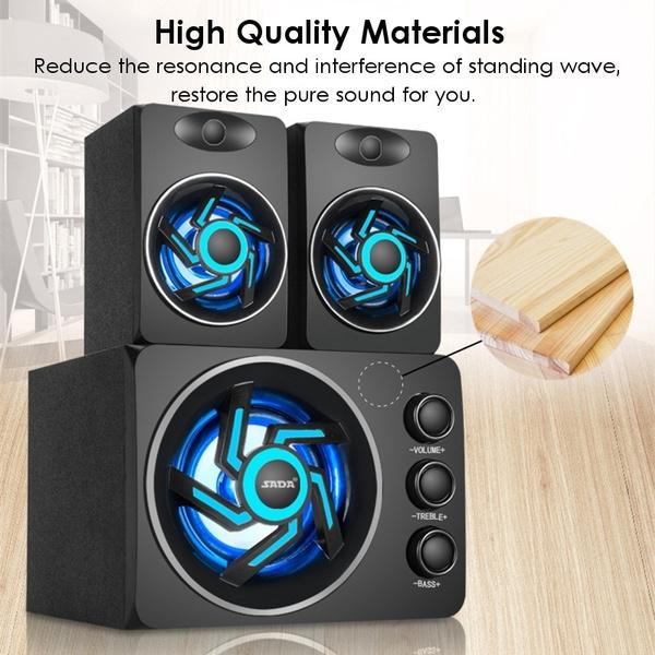 SADA Multimedya 2.1 Masaüstü Bilgisayar Hoparlörü LED Işık Ağır Bas Subwoofer Ev Bluetooth Hoparlör PC Dizüstü Bilgisayar Cep Telefonu için USB Güç Kaynağı