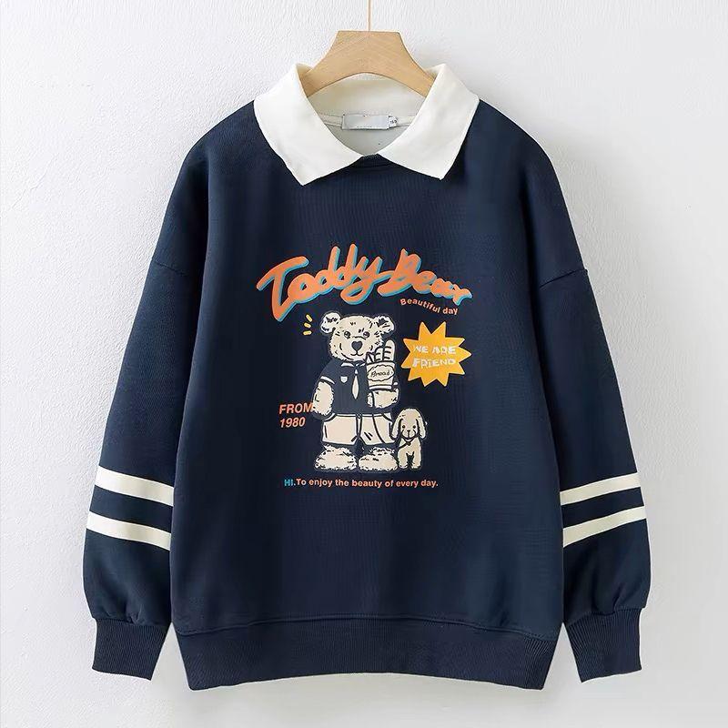 

Women s Junior High School Sweatshirt Spring and Autumn Fashionable Polo Collar College Style Fake Two Tops XL