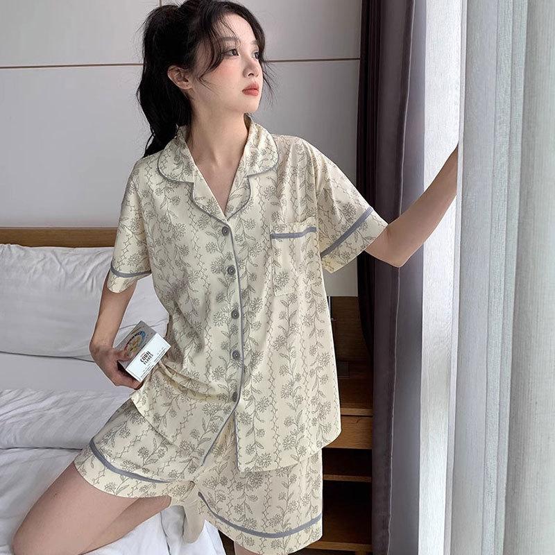 GMXIA High-quality Cotton-like Cute Cardigan Short-sleeved Student Pajamas for Women, Sweet Summer Style for Women's Home Wear