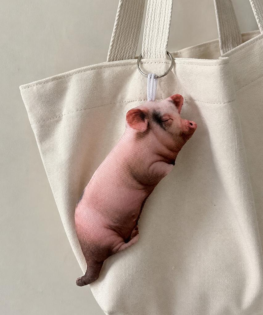 DEDERIT Funny Animal Real Pig Doll Keyring Bag
