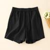 2025 summer new simple casual loose and thin elastic waist wide-leg pants women's solid color cotton and linen five-point shorts