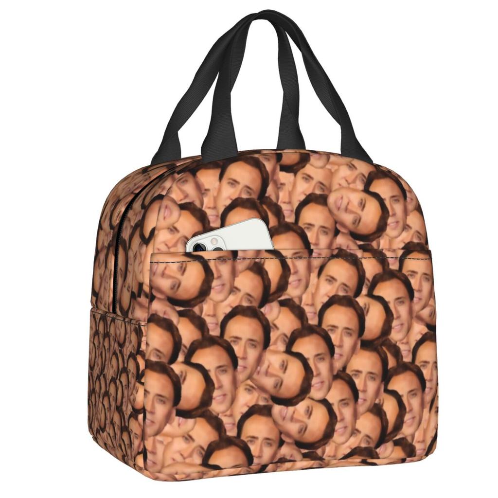 Custom Saint Nicolas Cage Insulated Lunch Bag for Camping Travel Funny Meme Waterproof Thermal Cooler Bento Box Women Children