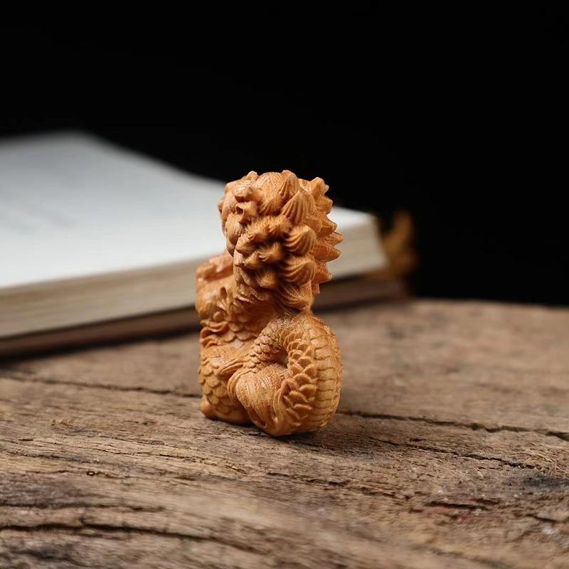 Natural Wooden Small Fire Dragon Ingot Fortune Statue Hand Carved Solid Wood  Cute Home Room Mini Feng Shuidecoration Statue