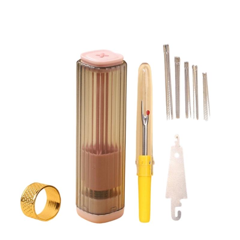 Retractable Magnetic Needle Holder Box with Thread Unpicker Large Eye Needle Thimble Multifunctional Sewing Tool Set