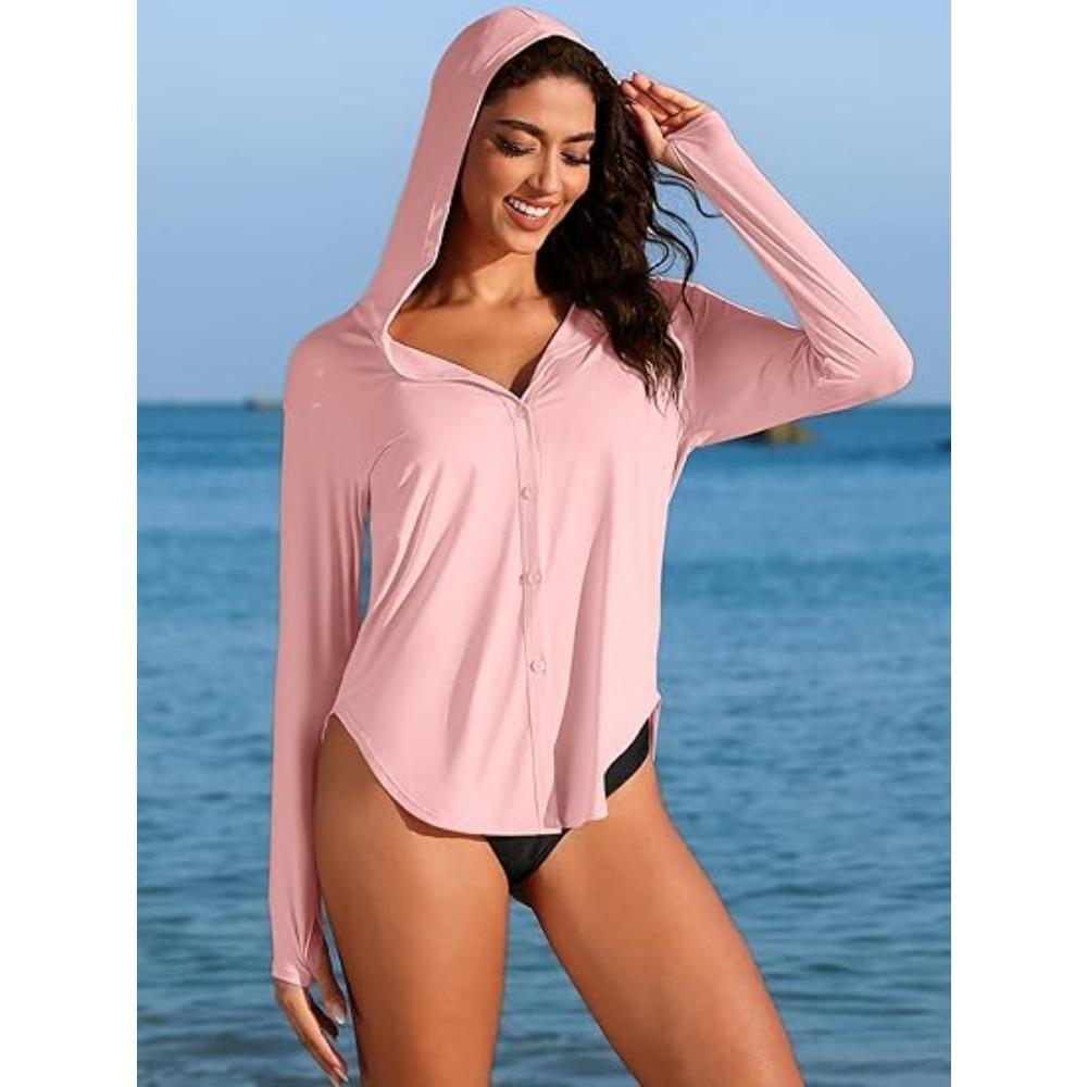 CHARMLEAKS Women Rash Guard UPF 50+ Sun Protection Clothing Button Down SPF Hoodie Beach Shirts