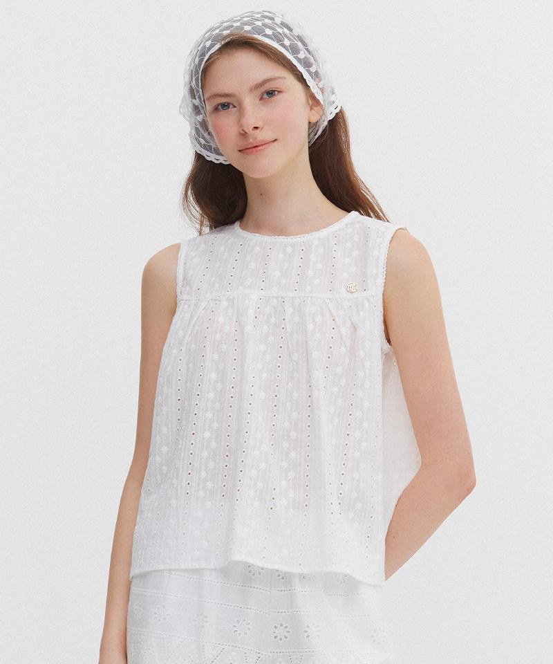 MARIE CLAIRE Lace Flare Sleeveless Blouse (Magbbl05Mwh)