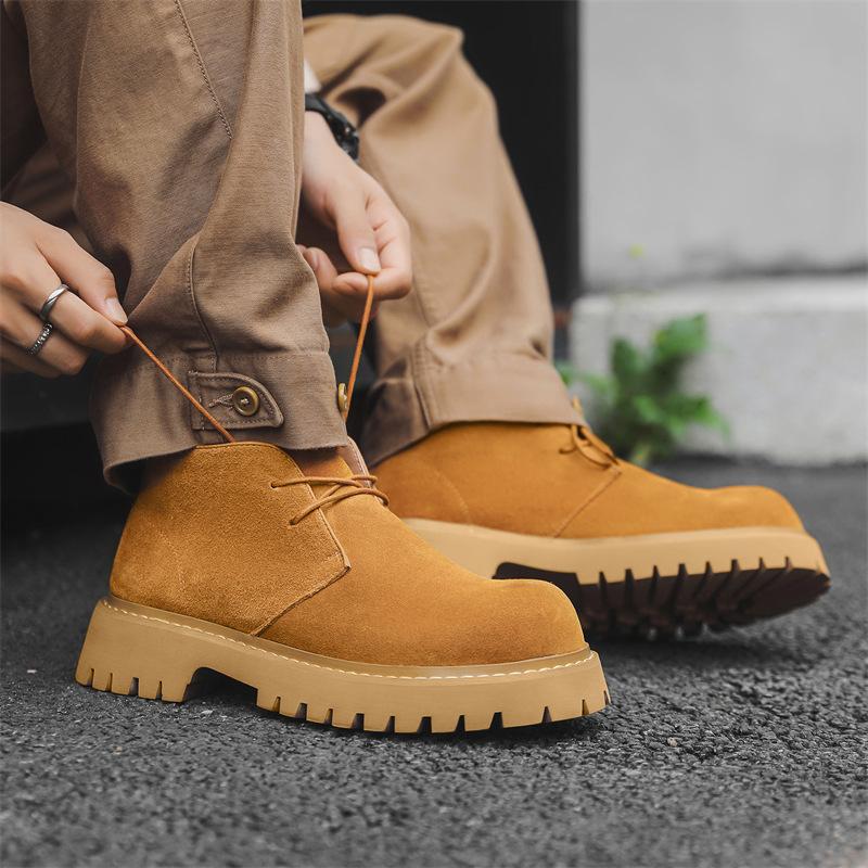 2024 new Korean version men's casual business British flip leather shoes Martin boots low-top tooling shoes 7302-J