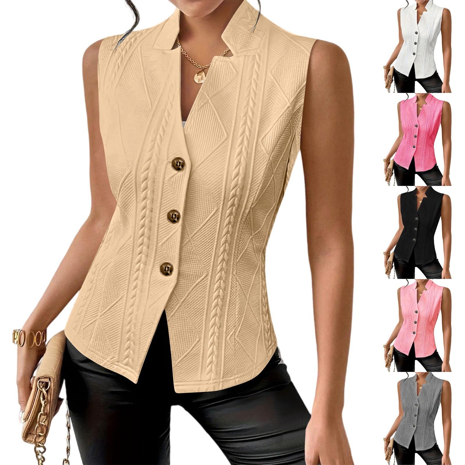 

Жіноча мода суцільний колір на роботу з ґудзиками без рукавів без рукавів XXL рожевий