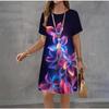 Fashion Women's Crew Neck Dress 3D Butterfly Color Printed Butterfly Dress