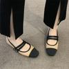 New Women's Flats Patchwork Double Buckle Shoes Black Toe Leather  For Female Spring Autumn Zapatos Mujer