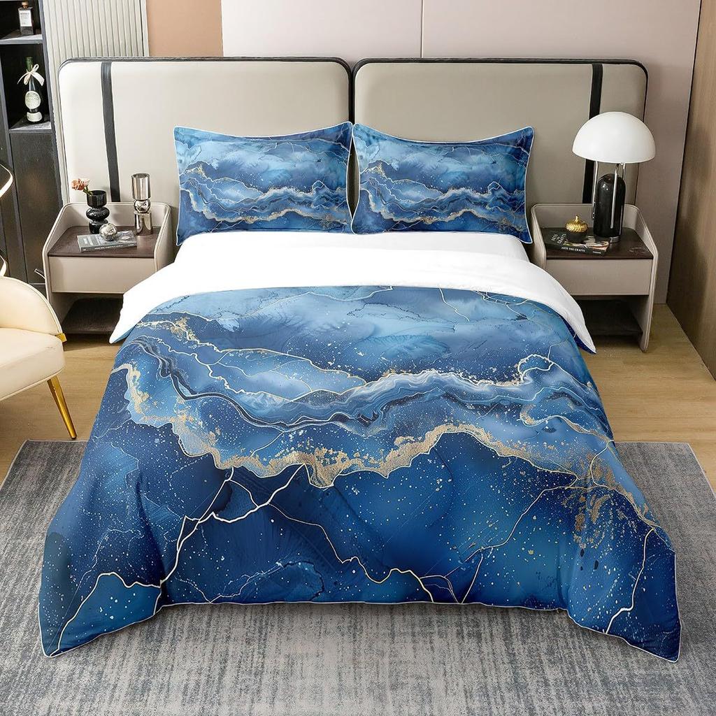 Blue Marble Textured Quilt Set Fashion 3D Digital Printing Bedding Quilt Set Three-Piece Set