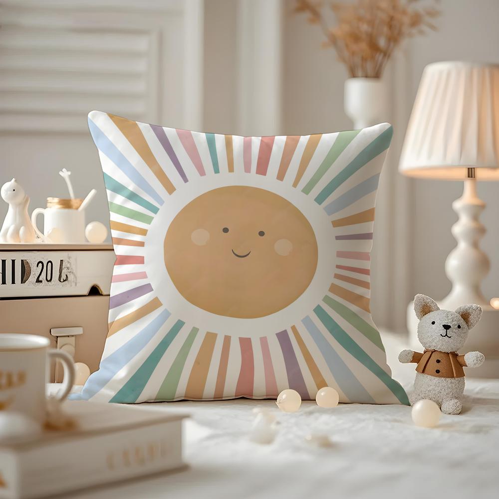 Cartoon Rainbow Sun Cushion Cover Anti-dustmite Pillowcase Invisible Zipper Silky Short Plush Sofa Cushion Cover