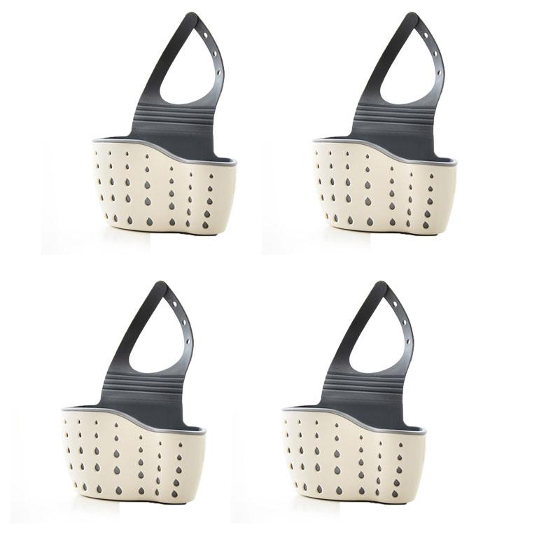 1-4PCS Household Adjustable Button Type Sink Drain Hanging Bag Kitchen Storage Shelf Faucet Sponge Twolayer Drain Hanging Basket