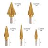 5Pc Titanium Coated High Speed Steel Step Drill Bits with 1Pc Automatic Center Punch for Drilling Sheet Metal Step Drill Bit Set