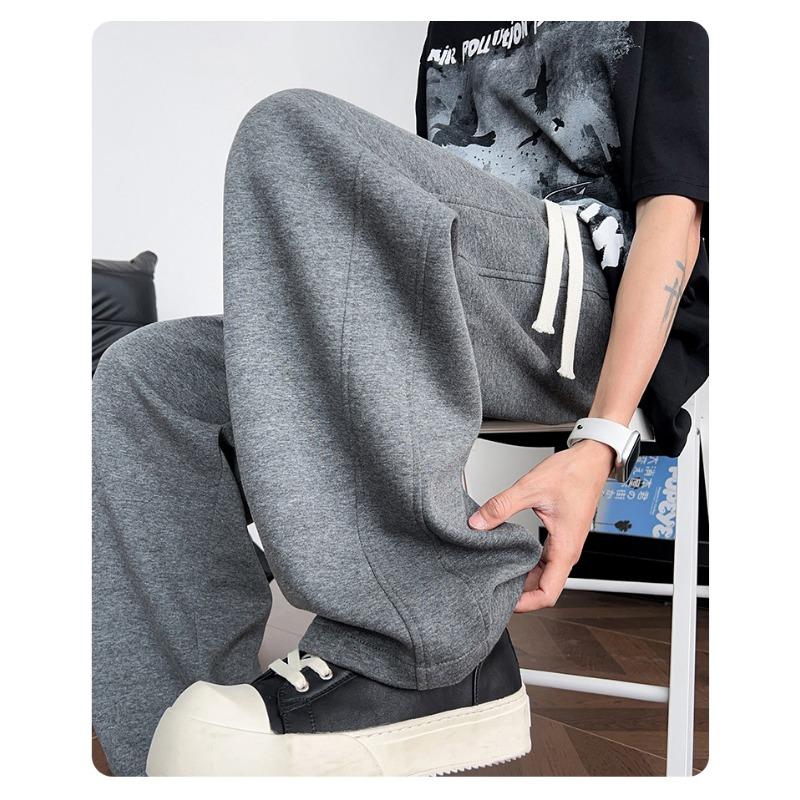Men's Heather Gray Wide Leg Sweatpants - Pocket with Small Label Casual Drawstring Trousers