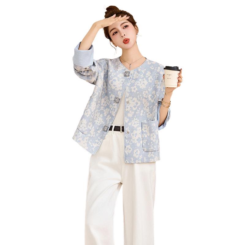 2022 Spring Women's Jacquard Round Neck Top - Chinese National Style HE5005